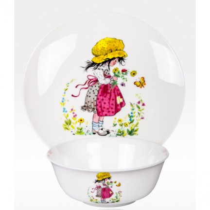 Набор из двух предметов: Тарелка + салатник "Девочка с бабочкой" 